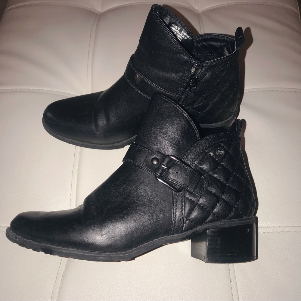 Black leather ankle booties